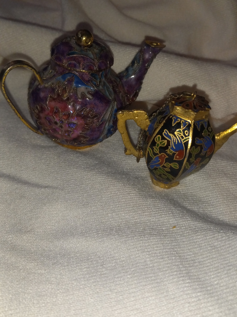 Ornate Purple & Black Cloisonné Teapot Décor Miniature Set